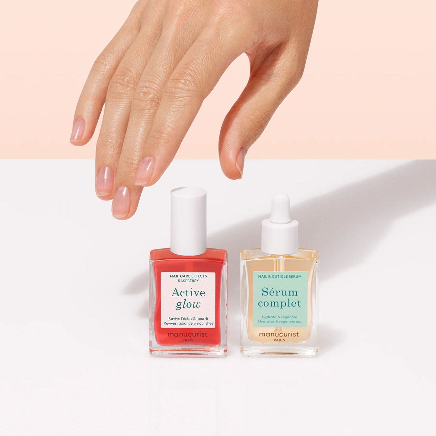 Manucurist Paris Healthy Glow Duo – Active Glow Polish and Complete Serum for hydrated, naturally glowing nails.