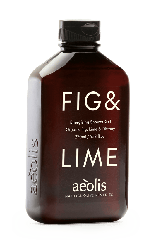 Aeolis Energising Shower Gel with organic fig, lime, and dittany of Crete – natural antioxidant body wash.
