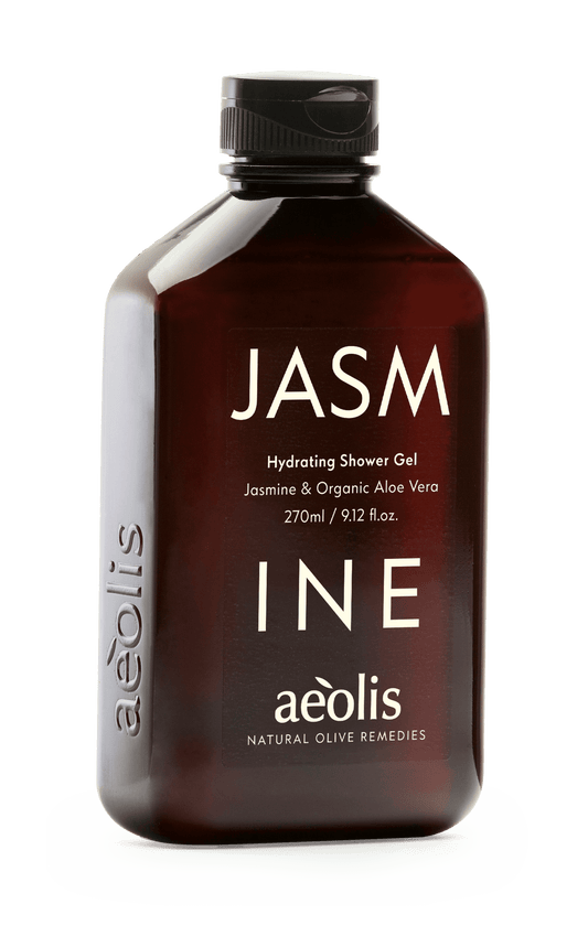 Aeolis Hydrating Shower Gel with jasmine and organic aloe vera – soothing natural body wash.