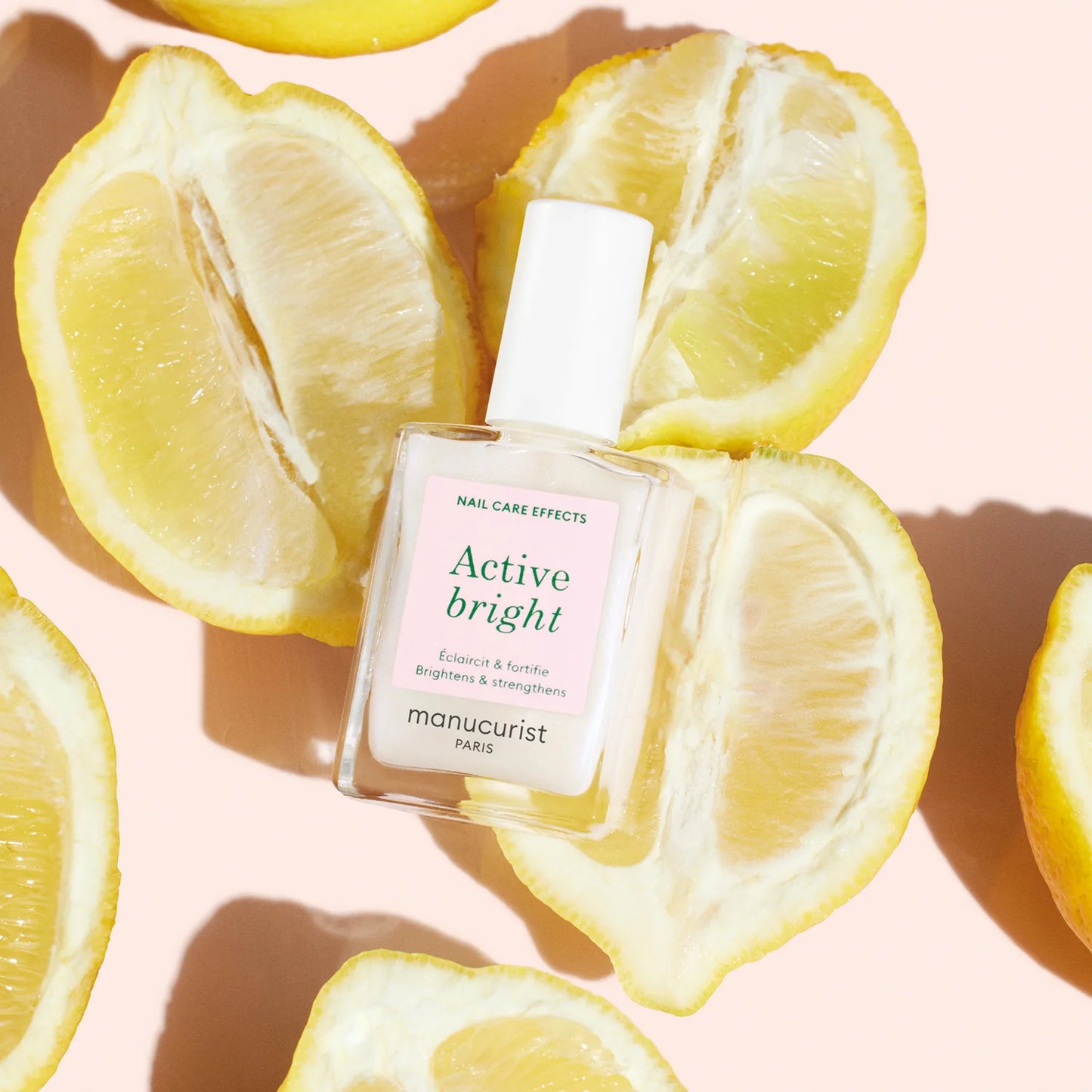 Bio-based brightening nail polish with lemon extract, AHAs, and Vitamin E — strengthens and repairs nails naturally
