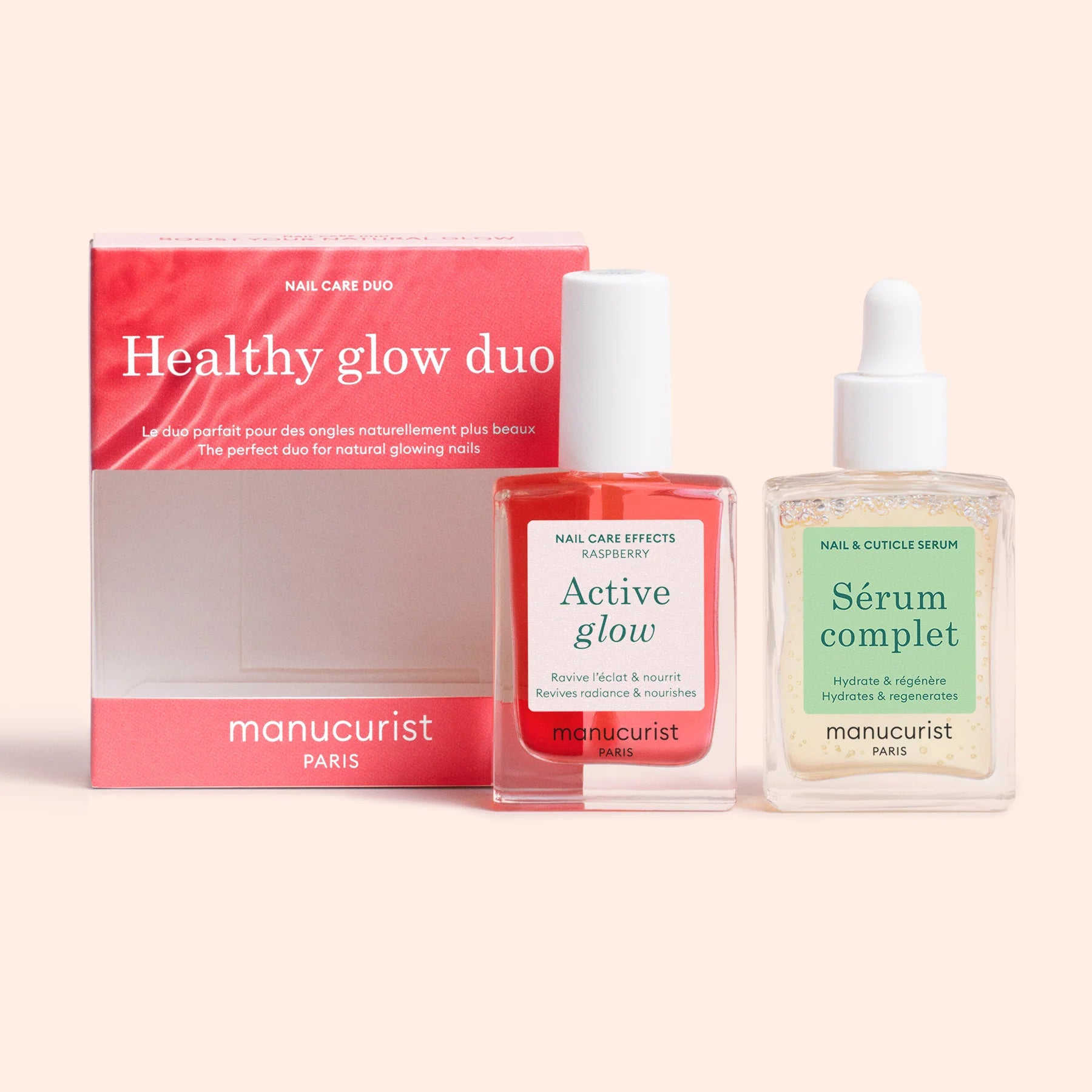 Manucurist Paris Healthy Glow Duo – Active Glow Polish and Complete Serum for hydrated, naturally glowing nails.