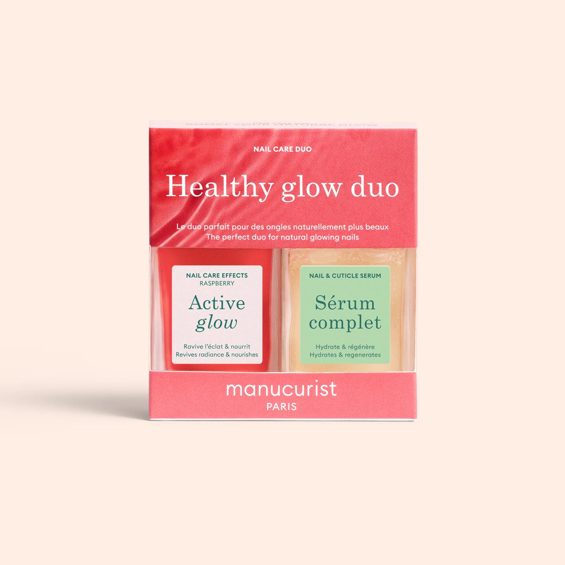 Manucurist Paris Healthy Glow Duo – Active Glow Polish and Complete Serum for hydrated, naturally glowing nails.