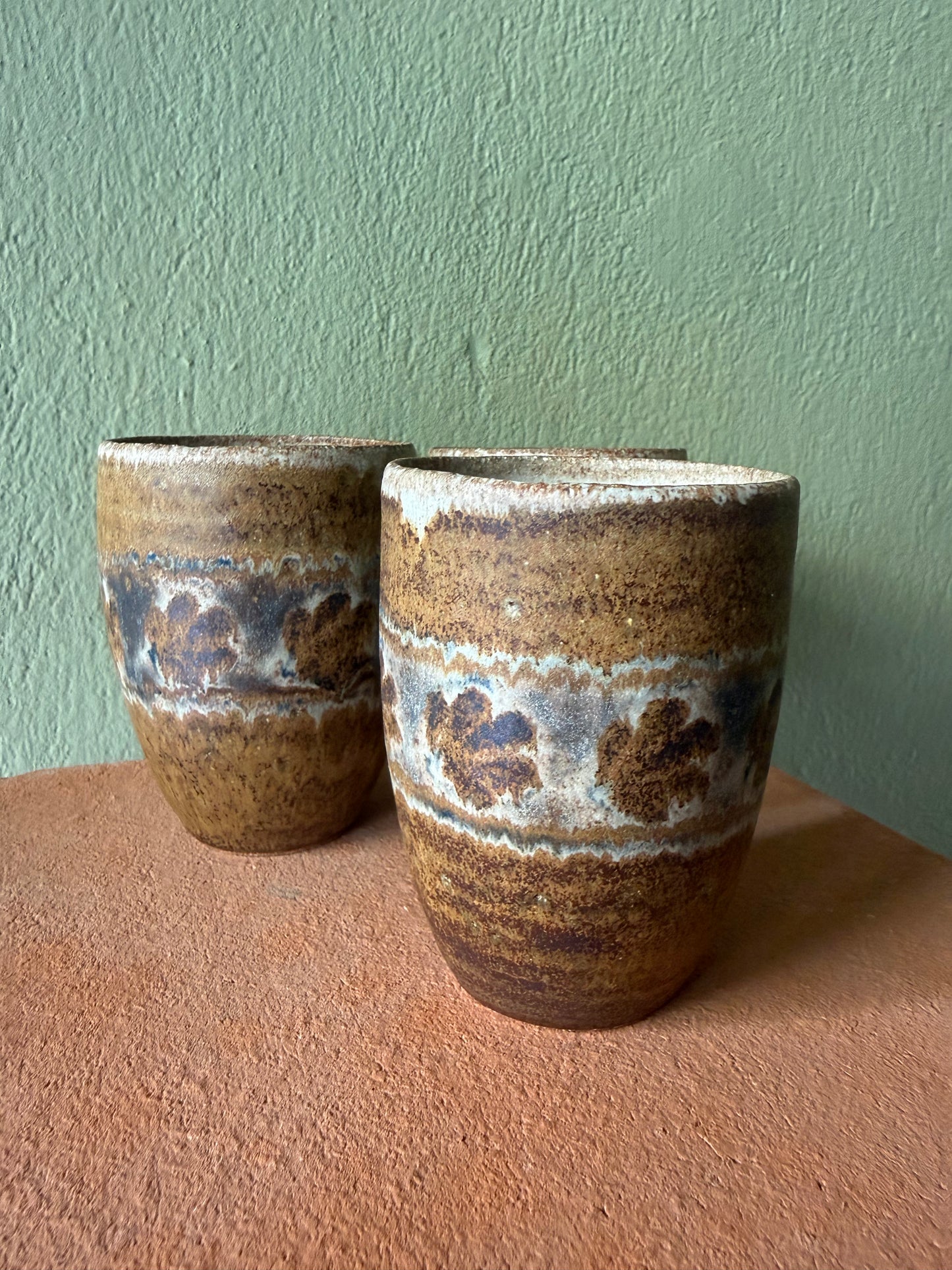 Earth-Toned Stoneware Cups | Handmade, Hand-Painted Ceramics