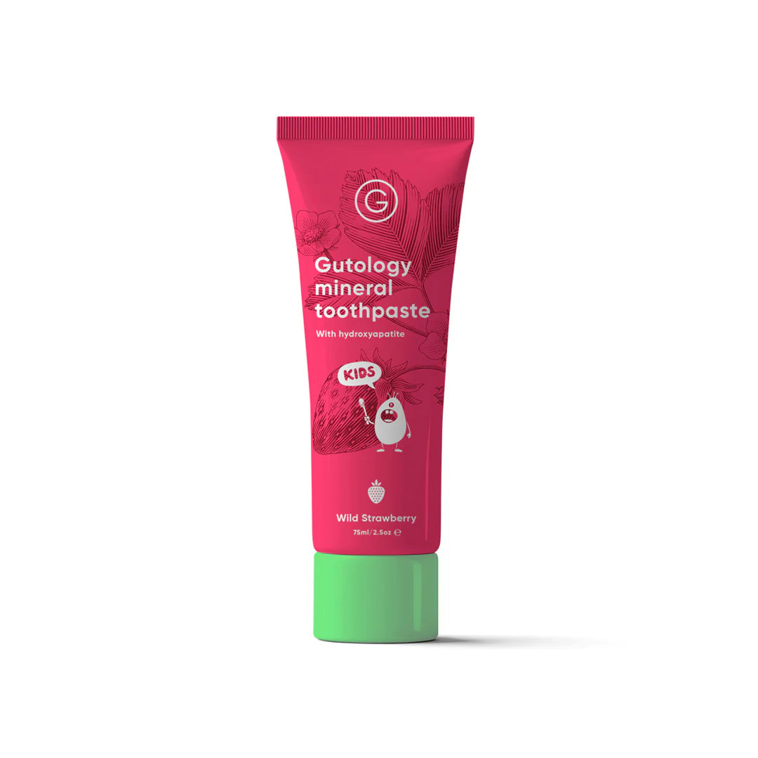 Gutolofy mineral toothpaste for kids. Natural Strawberry flavour with hydroxyapatite.