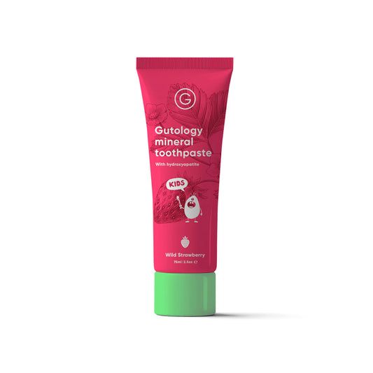 Gutolofy mineral toothpaste for kids. Natural Strawberry flavour with hydroxyapatite.