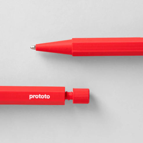 Red pen with 'prototo' branding on a light gray background