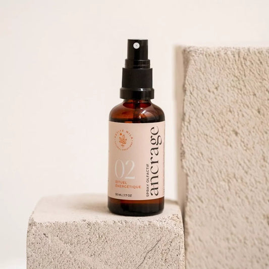 Petite Mila Grounding energetic spray — natural essential oil mist for grounding and calm.