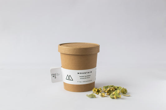 Mountain Herbal Tea – organic Greek mountain blend by Serendipity Muses, earthy and uplifting in kraft box packaging that can turn into a flower pot.