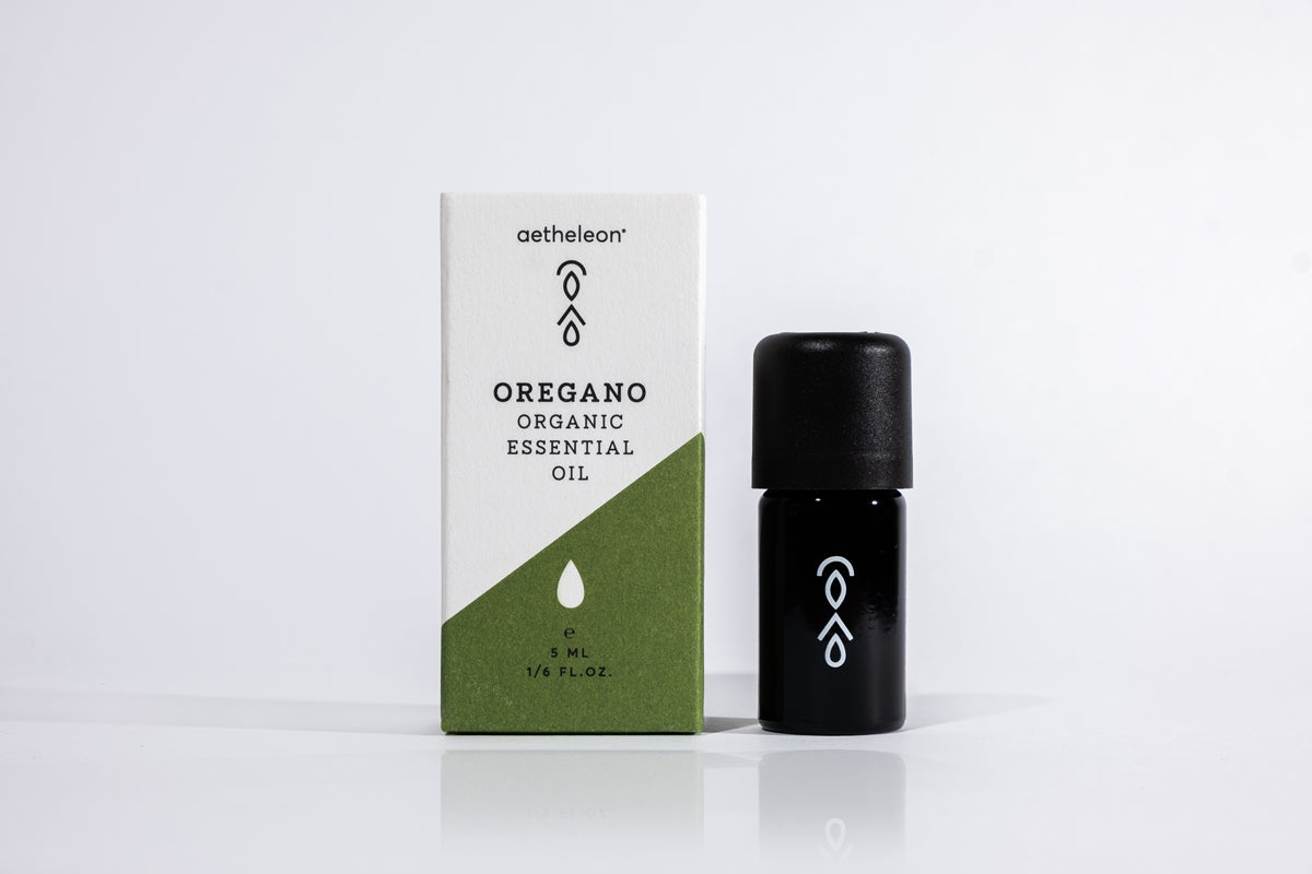 Aetheleon oregano organic essential oil bottle and box