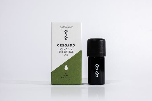 Aetheleon oregano organic essential oil bottle and box