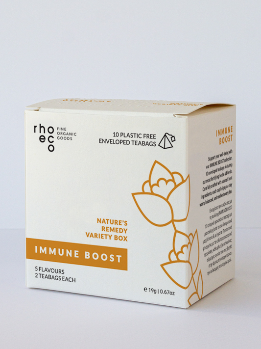 Box with a collection of herbal infusions to help boost immune system