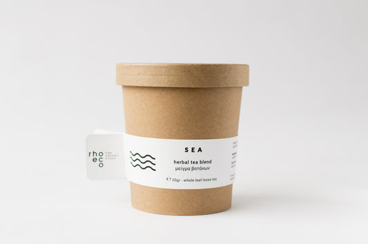 Sea Herbal Tea – organic calming Greek blend with lemon balm, lavender, and chamomile by Serendipity Muses.
