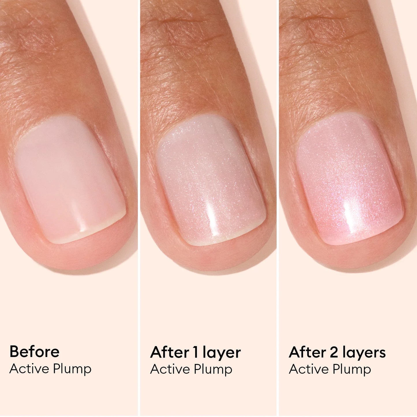 Manucurist Active Plump – collagen-infused nail care polish with peach extract and AHA for hydrated, glossy nails.