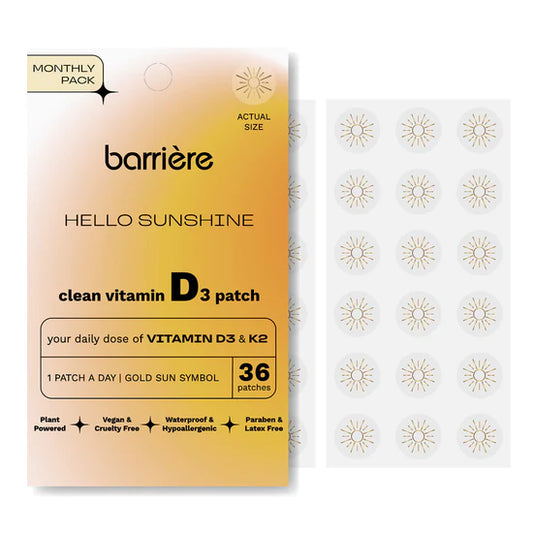 Barriere vitamin D3 patch packaging with sun symbol design on a white background