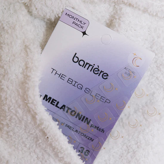 Barriere Melatonin patch packaging on a textured white surface