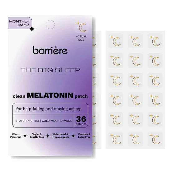 Barriere melatonin patches packaging with gold moon symbols on a white background