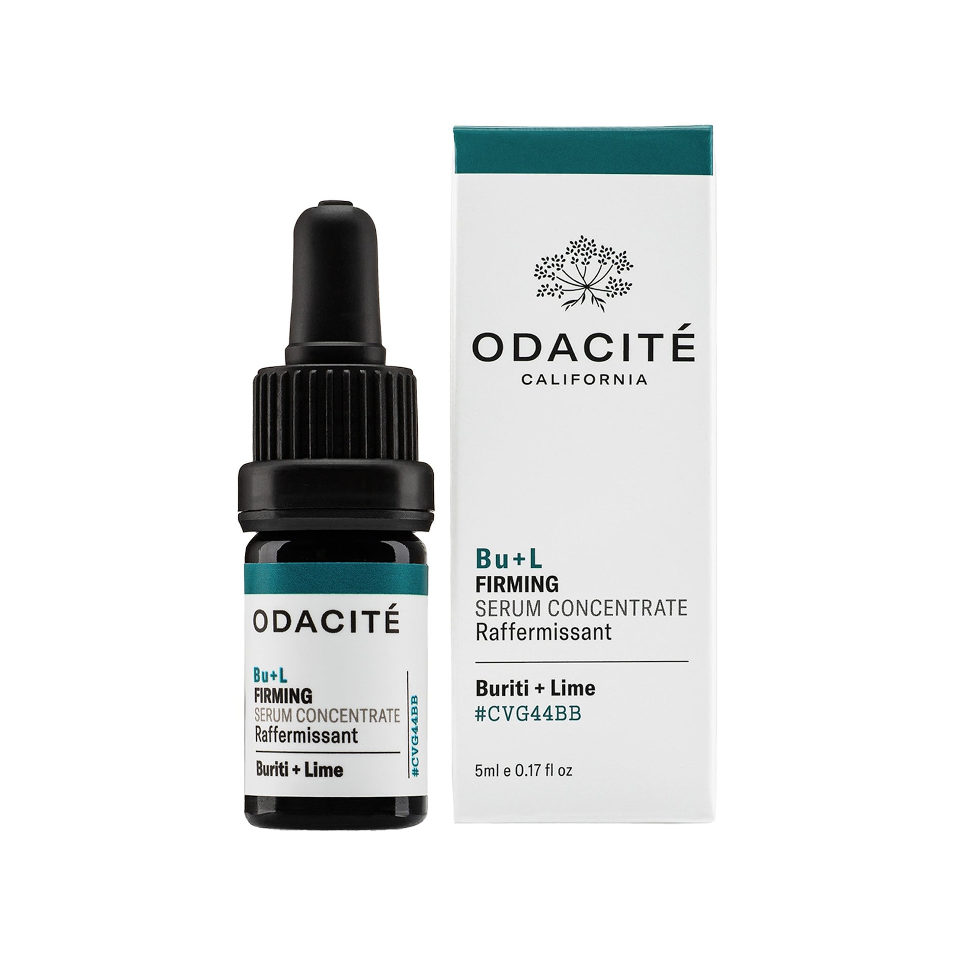 Odacite skincare Bu + L Firming serum bottle and packaging on a white background