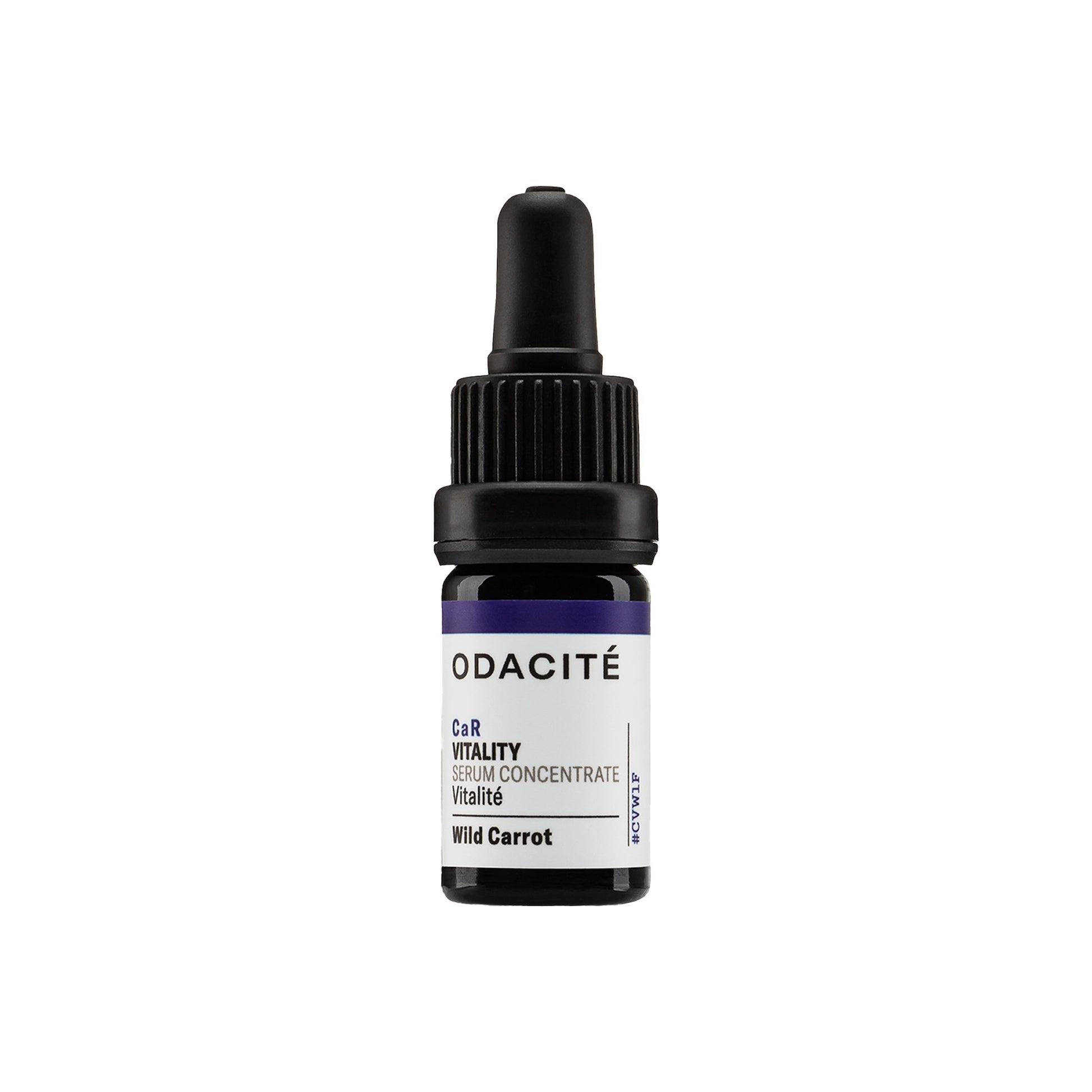 Bottle of Odacite CaR Vitality serum concentrate on a white background