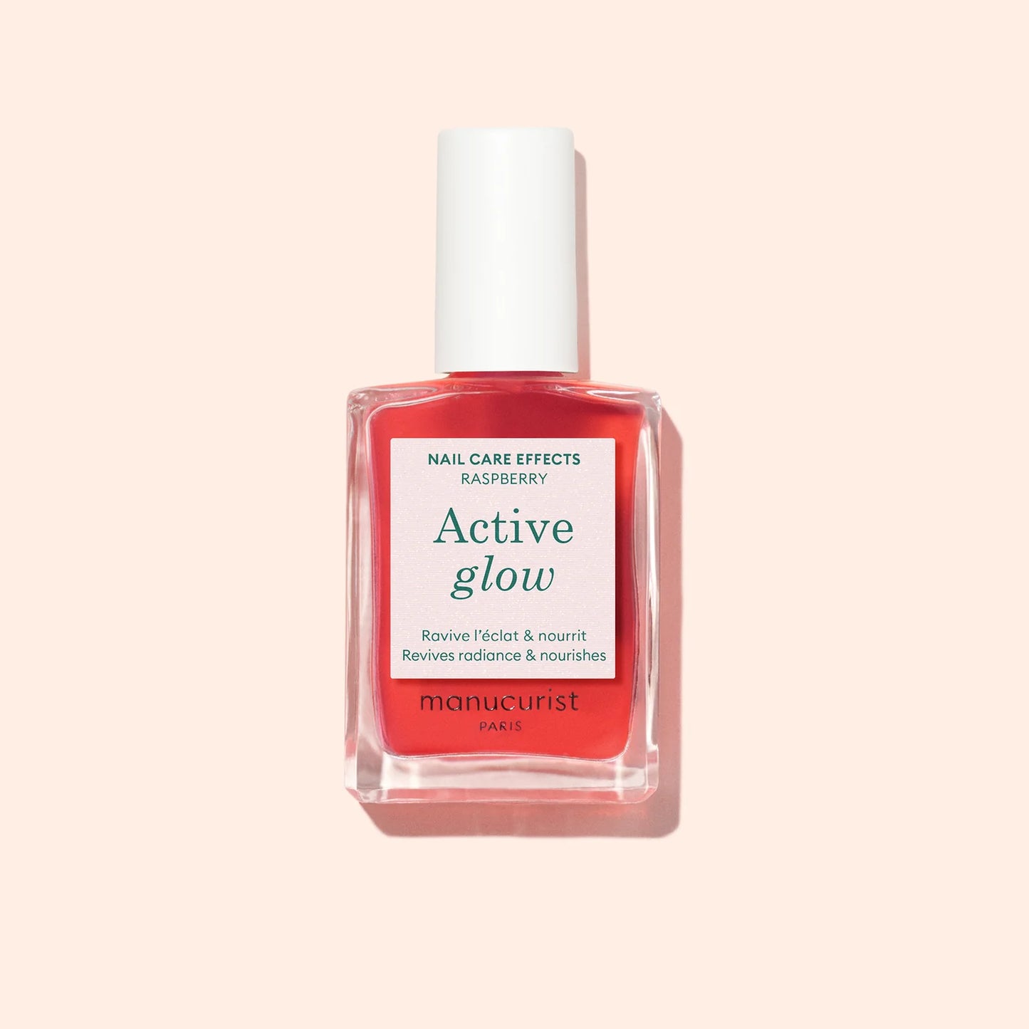 Manucurist Active Glow Raspberry – natural nail care polish with raspberry extract and mirror-shine finish.