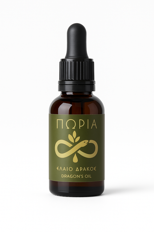A 30ml bottle of dragon's oil - a natural traditional herbal remedy for muscle tension. 