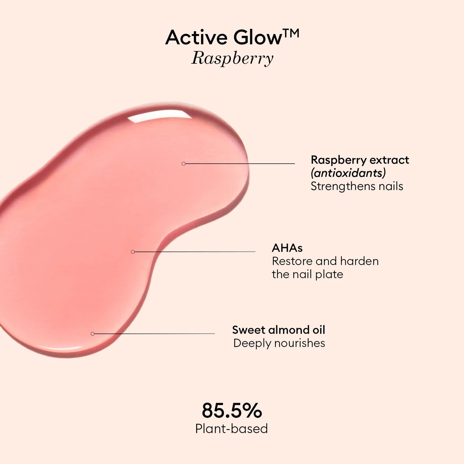 Manucurist Active Glow Raspberry – natural nail care polish with raspberry extract and mirror-shine finish.