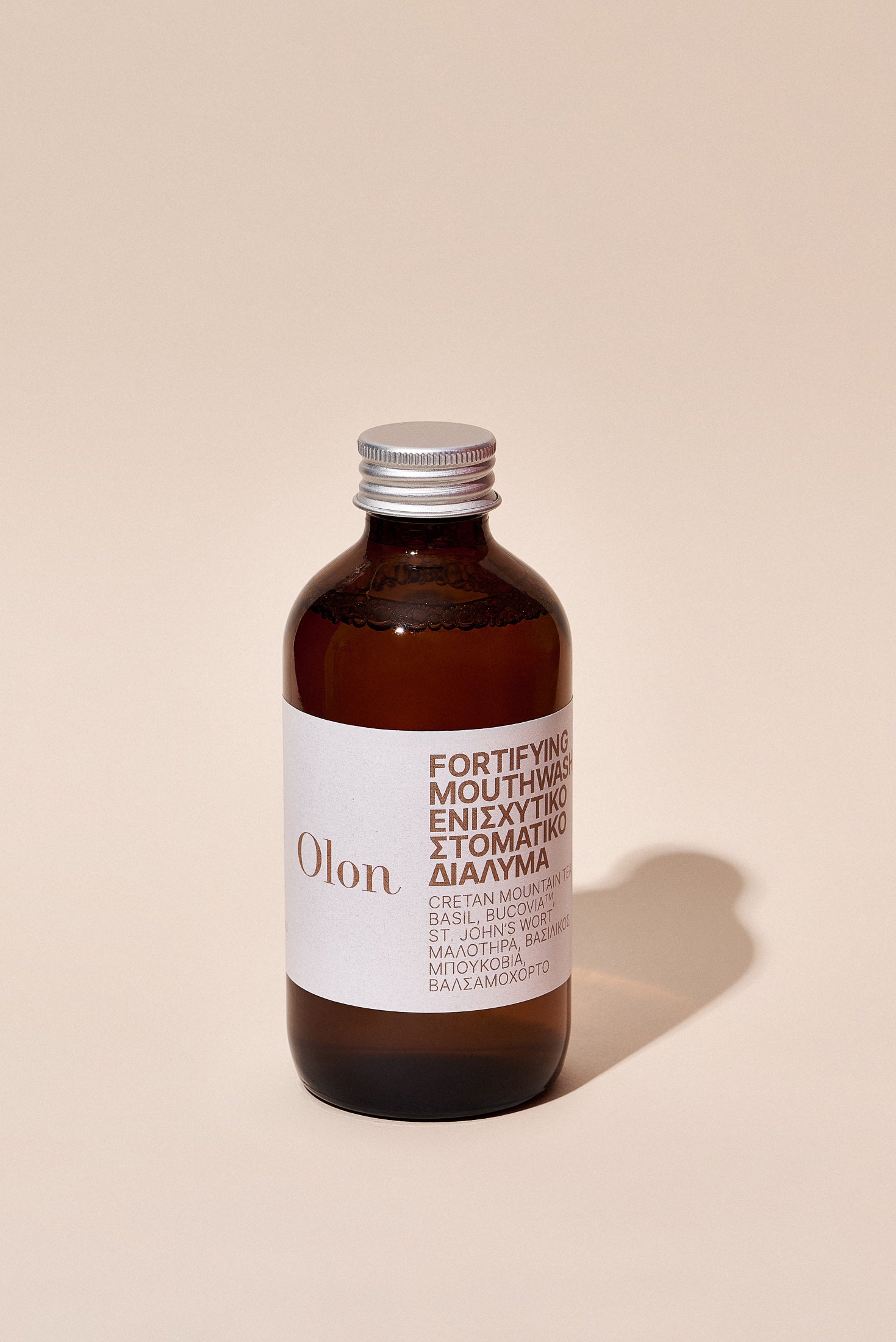 A bottle of the Fortifying Mouthwash by Olon