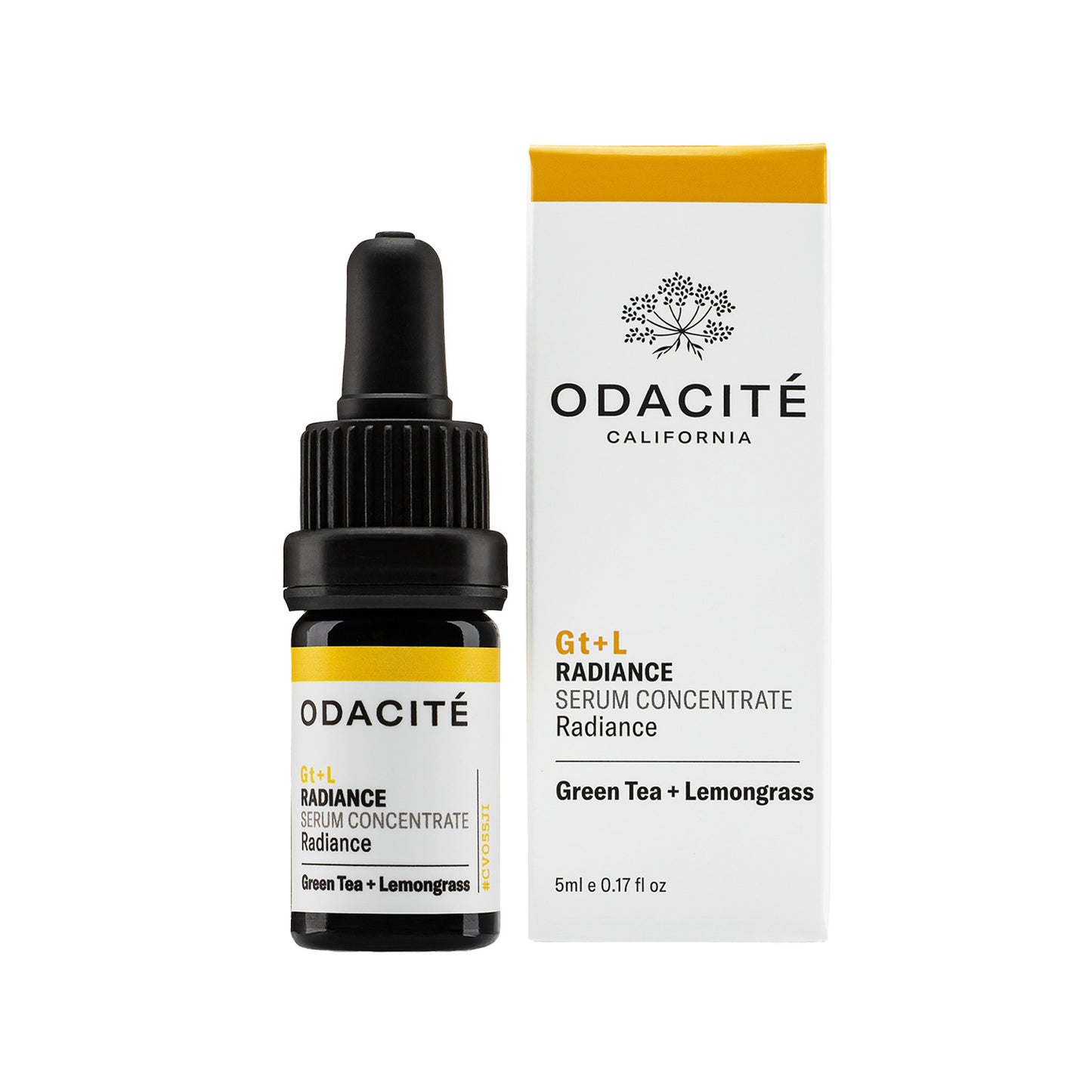 Odacite Gt+L Radiance serum concentrate bottle and packaging on a white background