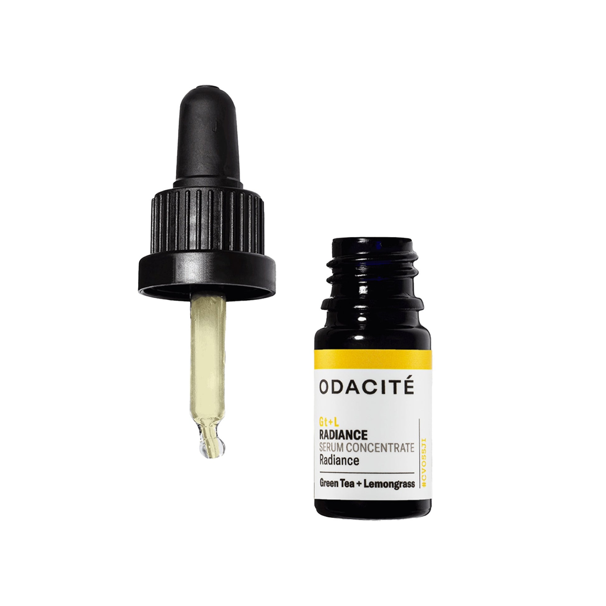 Odacite Gt+L Radiance serum concentrate with dropper on a white background