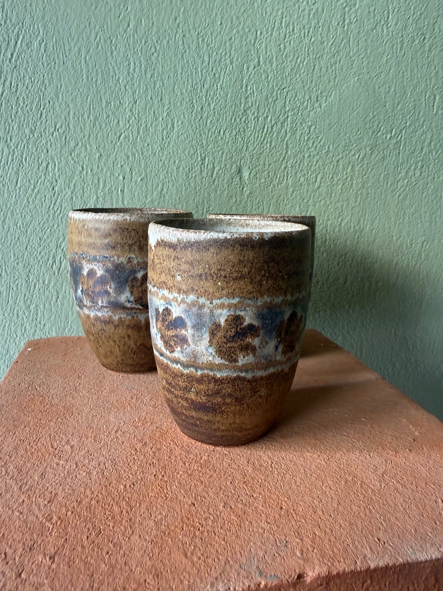 Earth-Toned Stoneware Cups | Handmade, Hand-Painted Ceramics