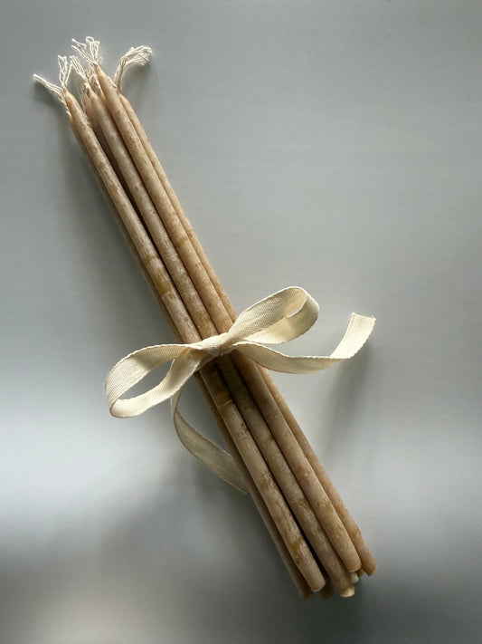     Set of small hand-dipped pure beeswax candles with natural honey aroma