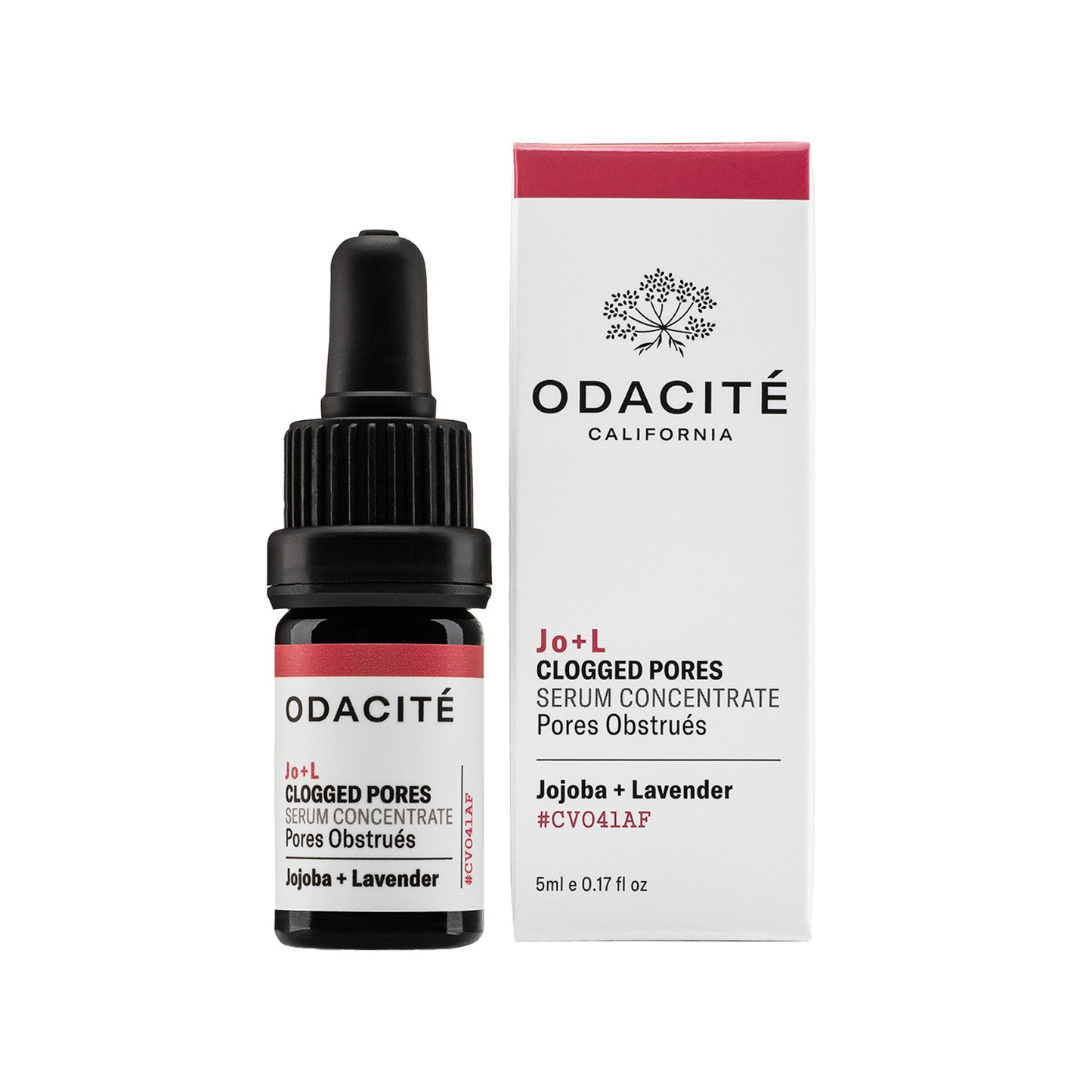Odacite Jo+L Clogged pores skincare serum bottle and packaging on a white background