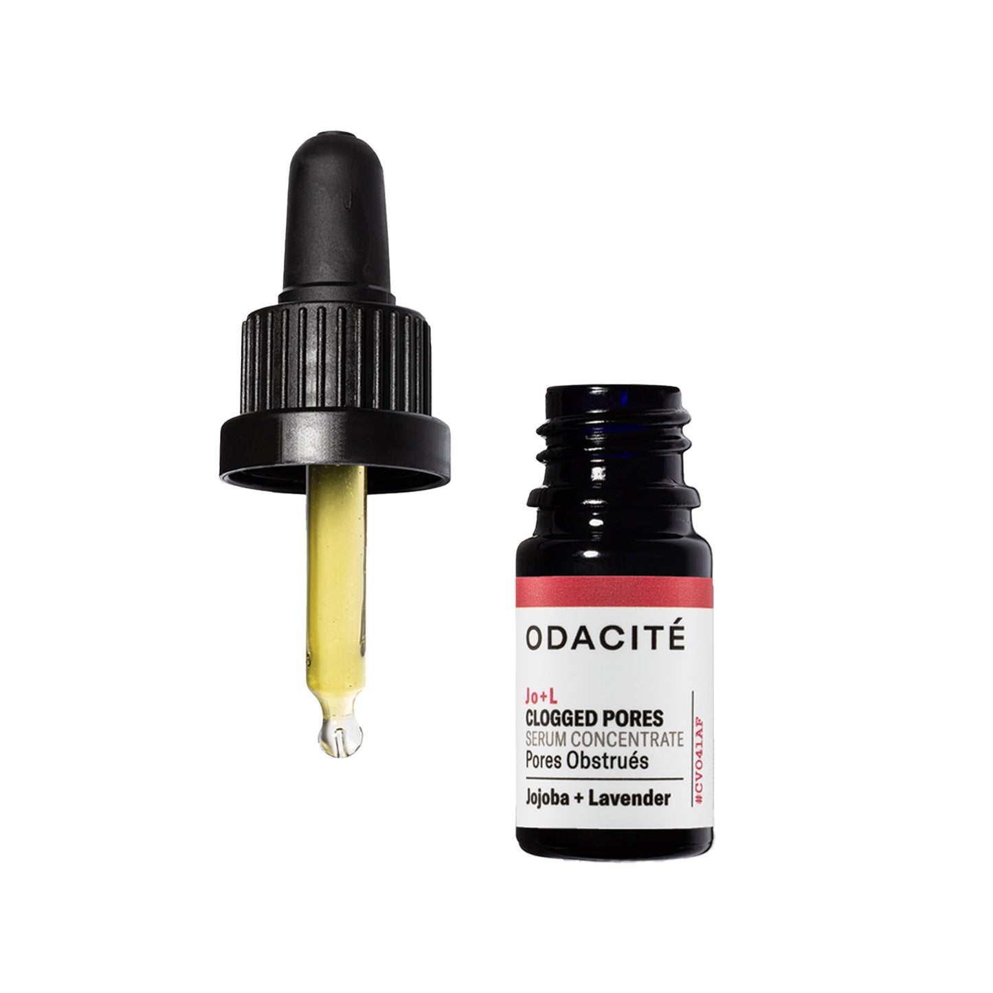 Odacite Jo+L Clogged pores skincare serum with dropper on a white background