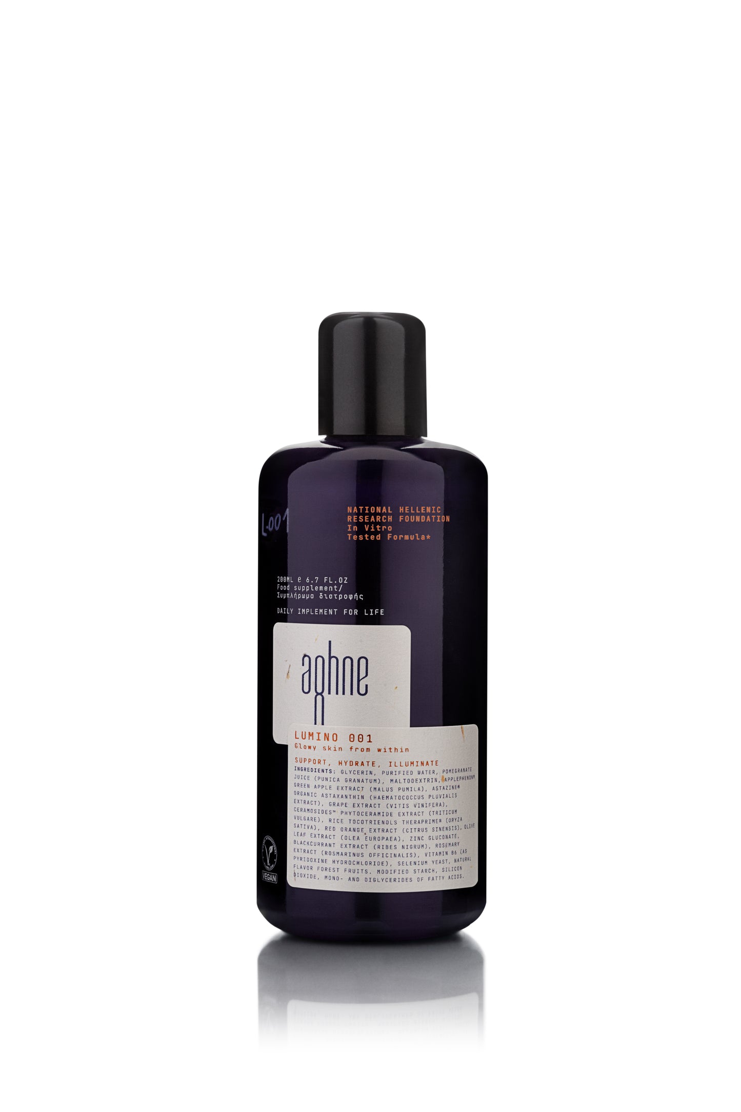 Bottle of aghne lumino 001 on a white background