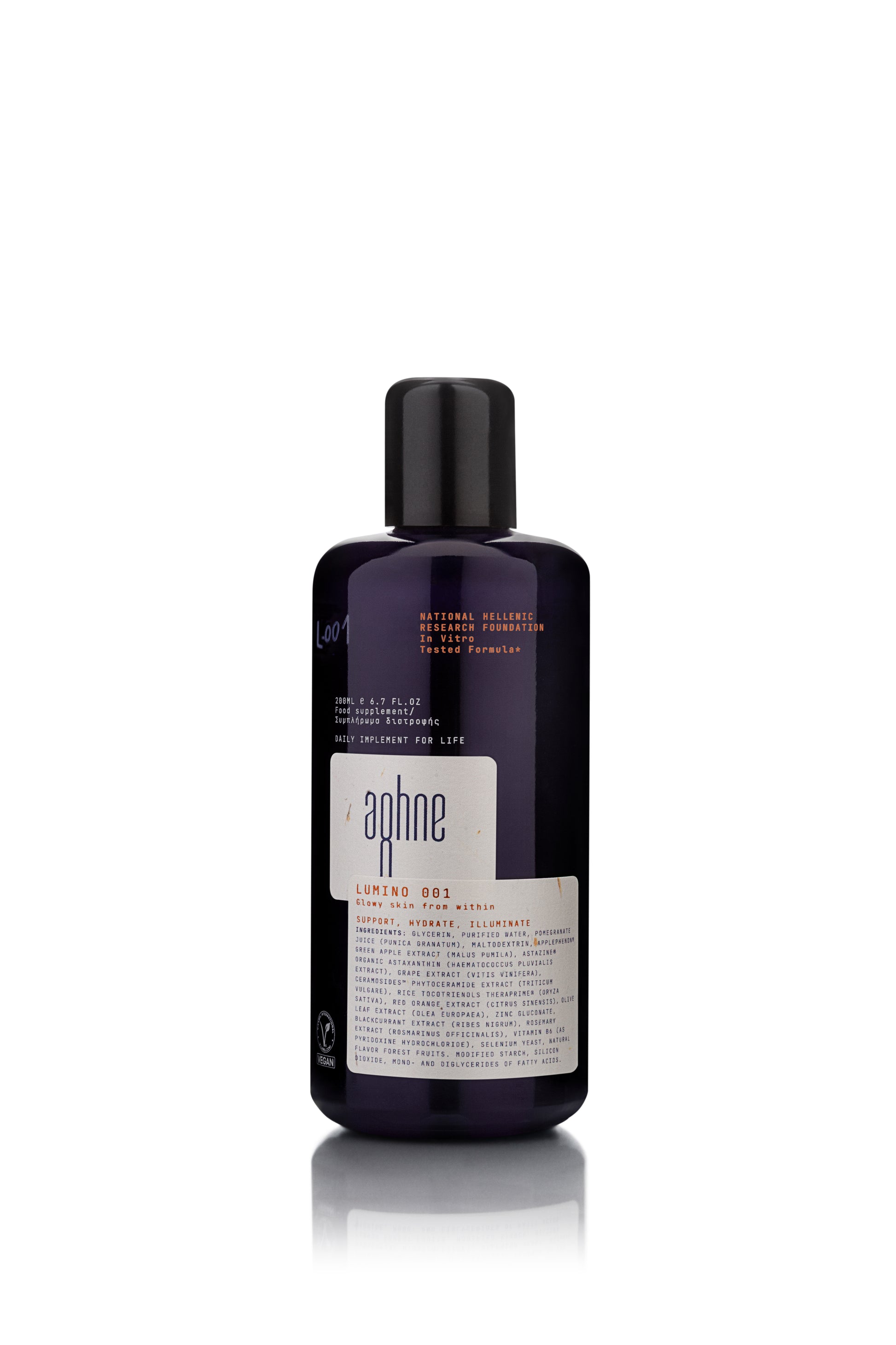 Bottle of aghne lumino 001 on a white background