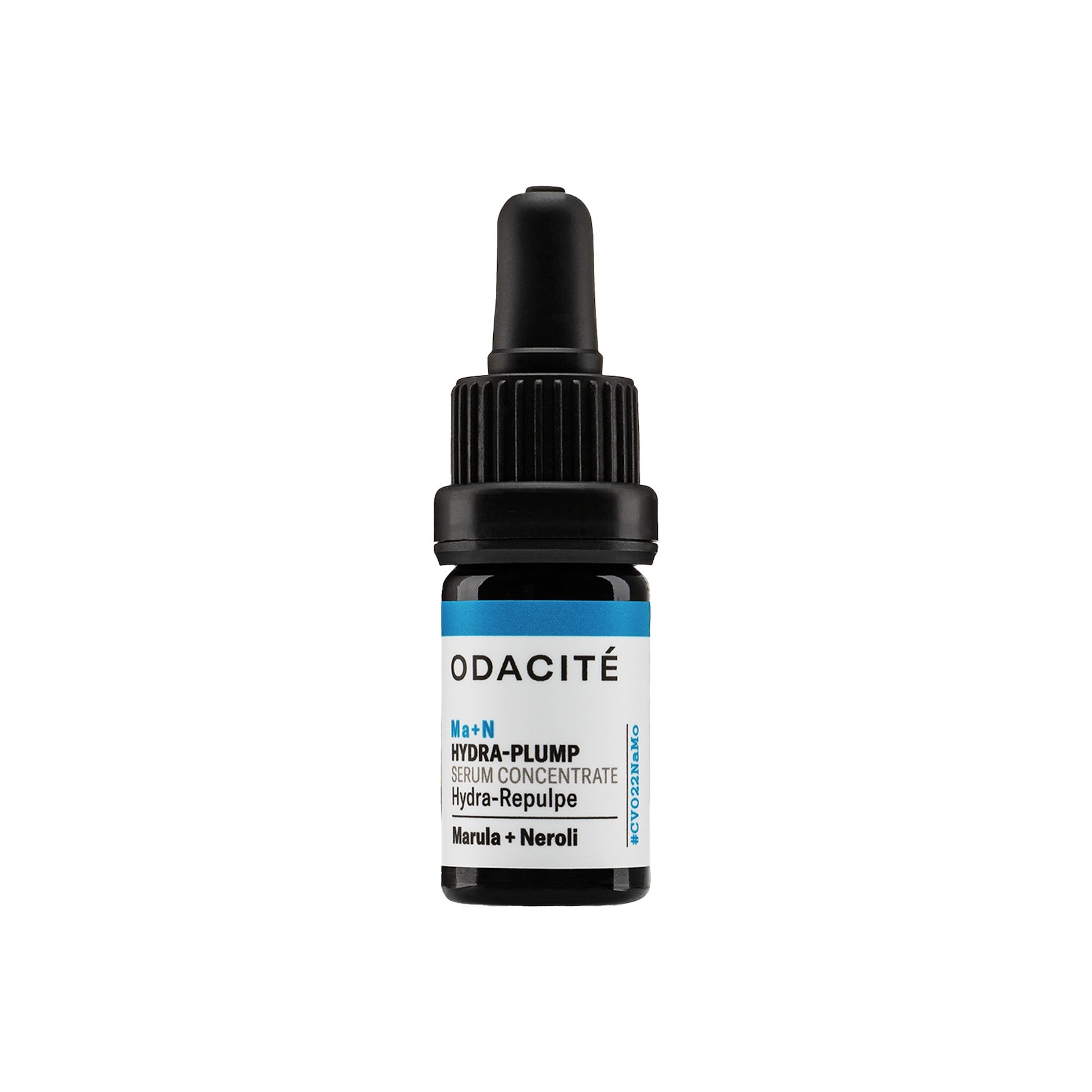 Bottle of Odacite skincare Ma+N Hydra-plump serum on a white background