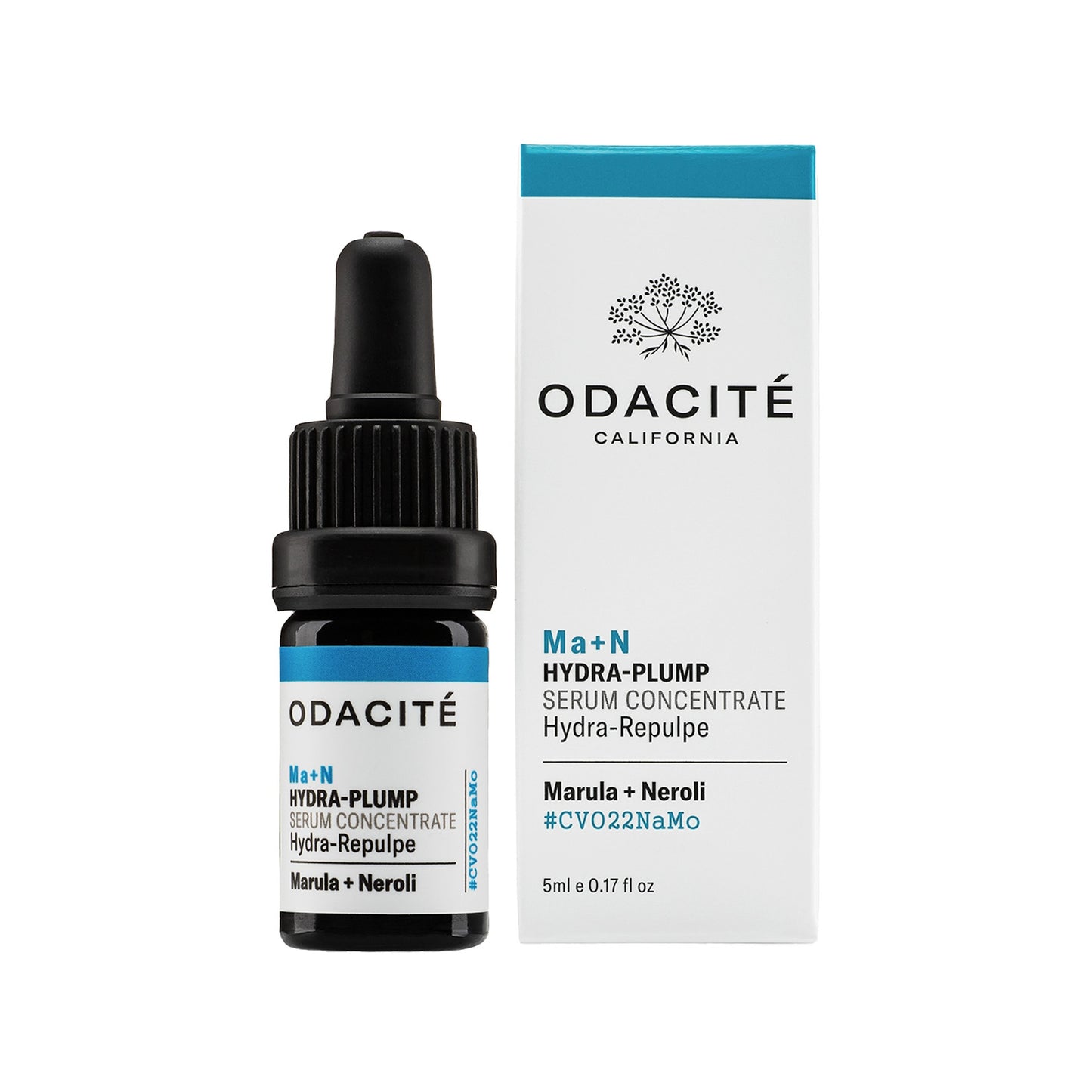 Odacite Ma+N Hydra-plump serum bottle and packaging on a white background