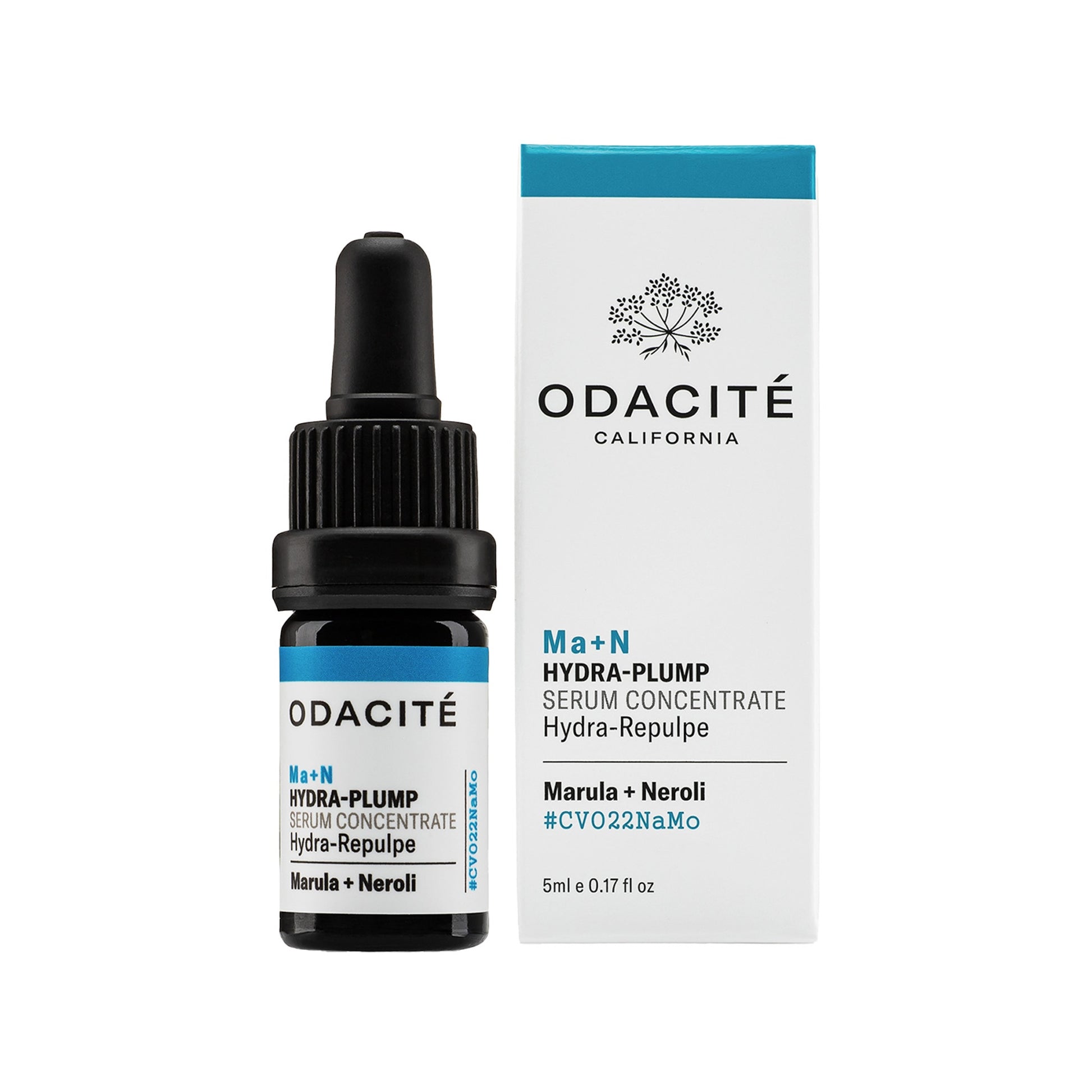 Odacite Ma+N Hydra-plump serum bottle and packaging on a white background