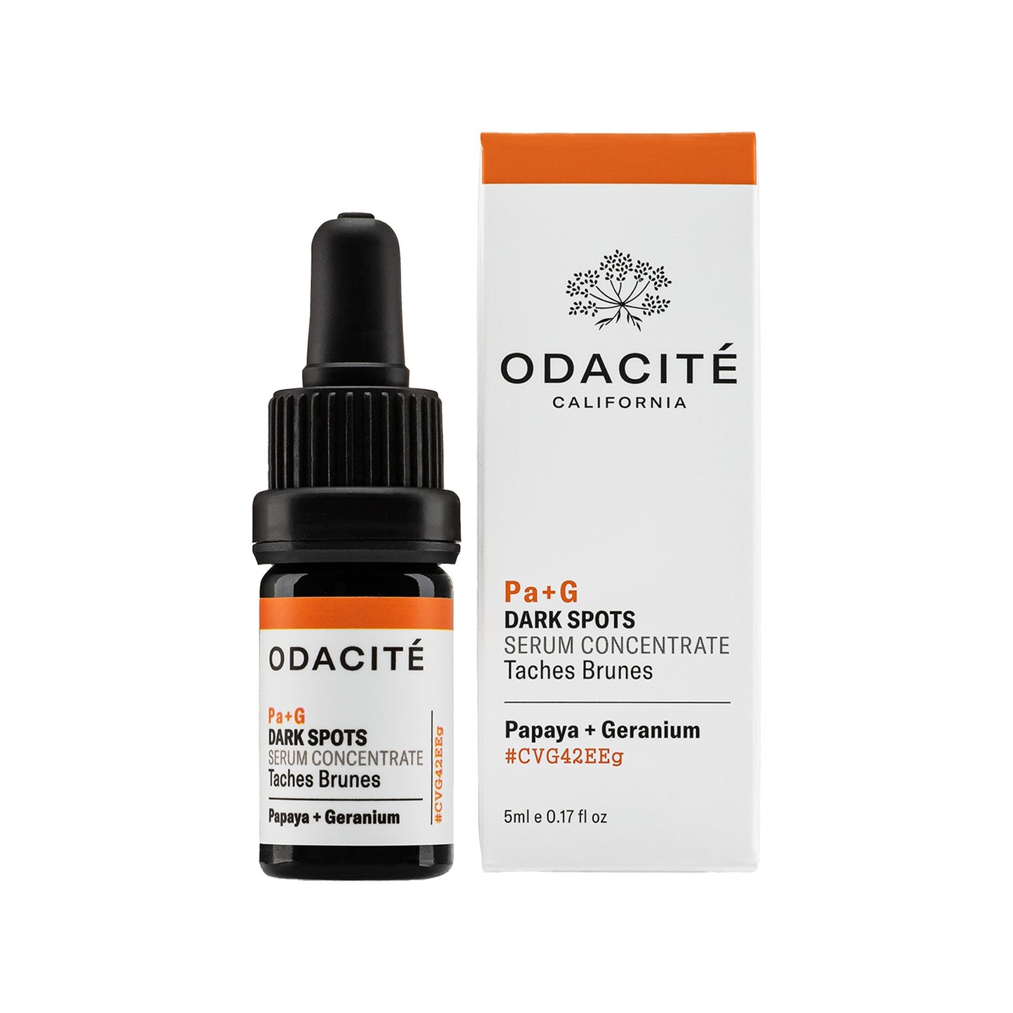 Odacite dark spots serum concentrate bottle and packaging on a white background