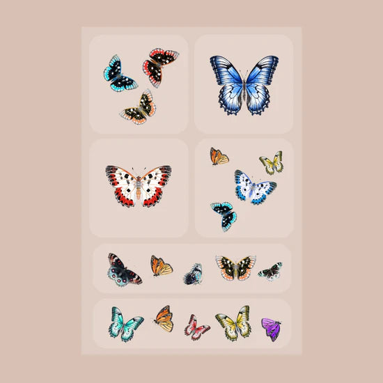 Sheet of barriere Brains & Beauty Patch with butterfly designs on a beige background
