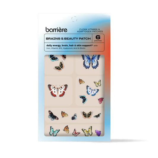 Pack of barriere Brains & Beauty Patch with butterfly designs on a white background