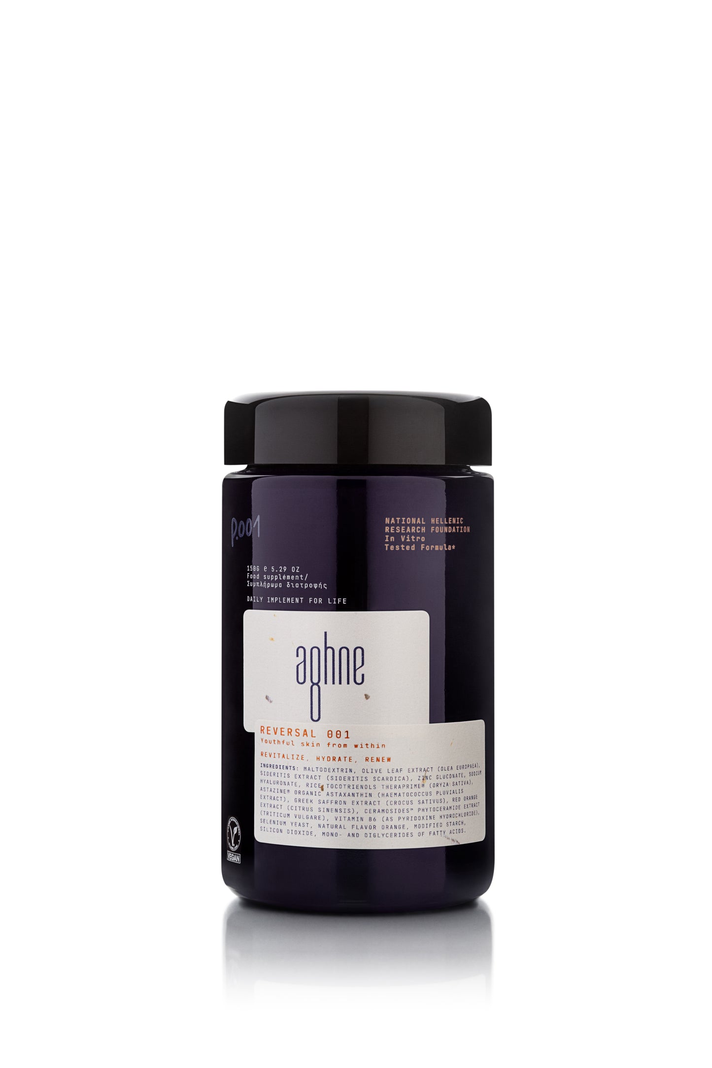 Black container of reversal 001 by agnhne with a white label featuring the brand 'aghne' on a white background