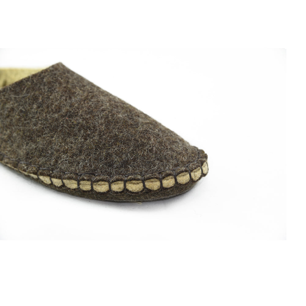 brown handcrafted barefoot wool slippers 