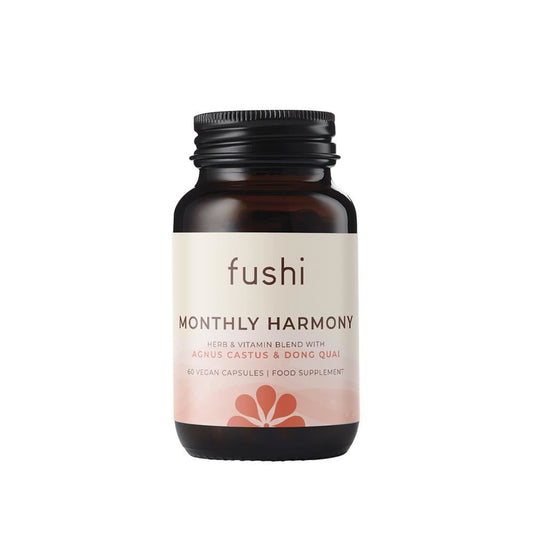 Fushi Monthly Harmony supplement bottle - herbs and vitamins for period
