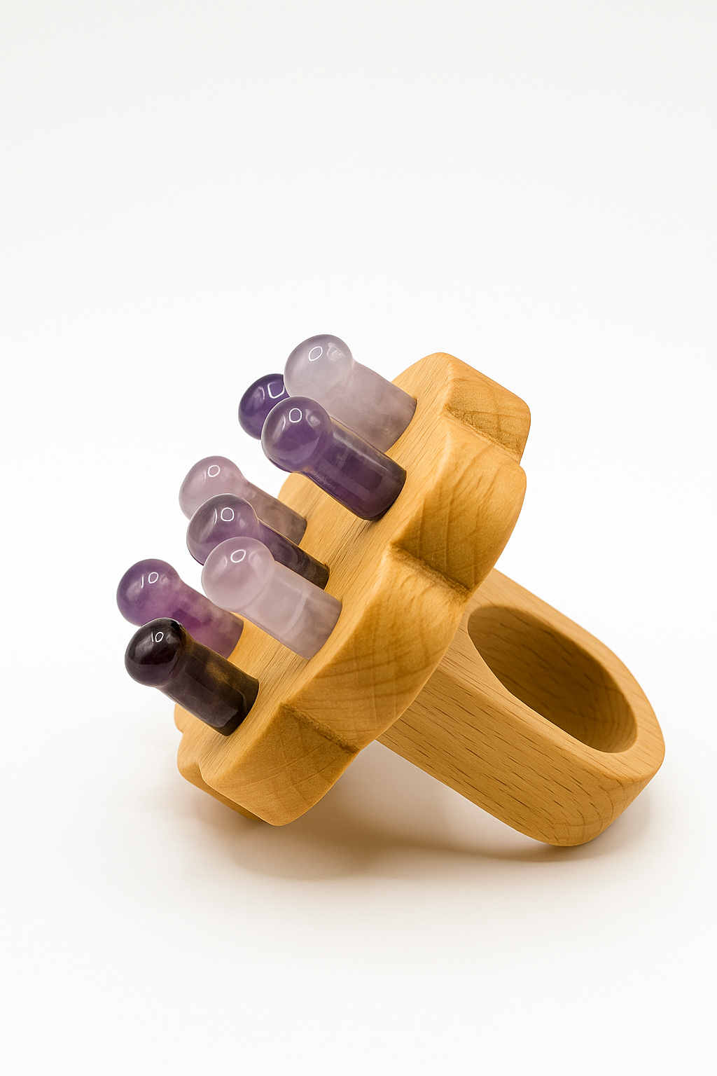 Amethyst crystal scalp massager on wooden base – Serendipity Muses holistic beauty tool
