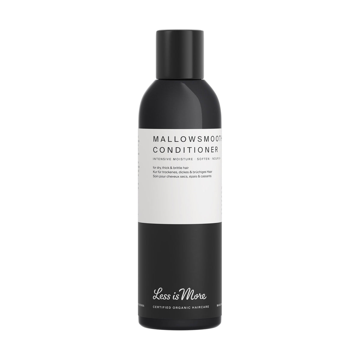 Less is More Mallowsmooth Conditioner 200ml – Organic botanical conditioner for dry, coarse and frizzy hair, with marshmallow root, rosehip and coconut oil for softness and smoothness.