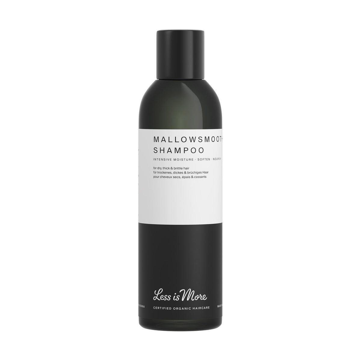 Less is More Mallowsmooth Shampoo 200ml – Botanical smoothing shampoo for dry, thick and brittle hair, with marshmallow root, aloe vera and pea protein for softness, hydration and manageability.