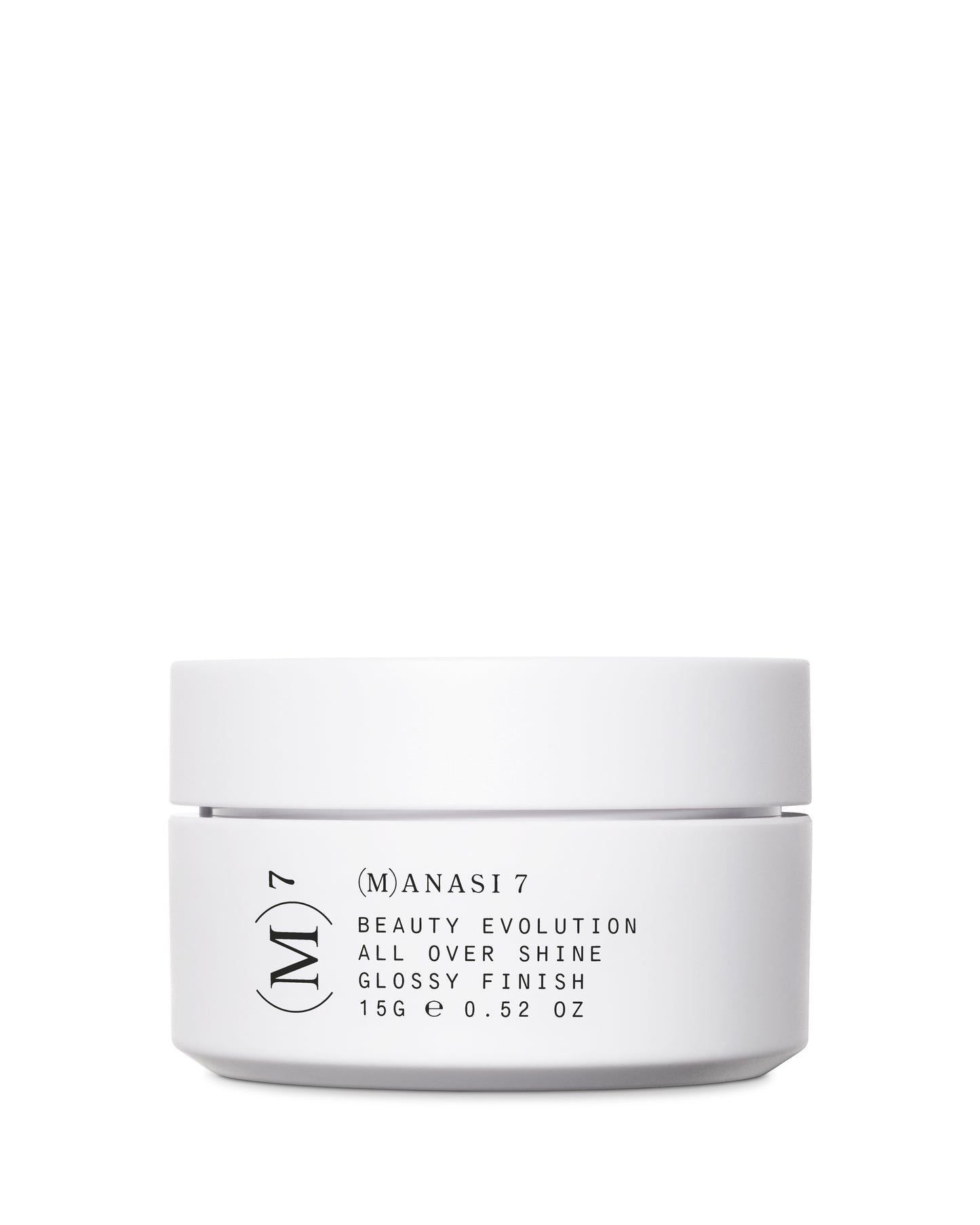 White jar of the Manasi 7 All over shine on a white background
