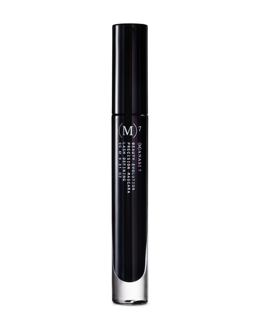 A sleek black tube of Manasi 7 Precision Mascara with white text on the front, displayed upright against a white background.
