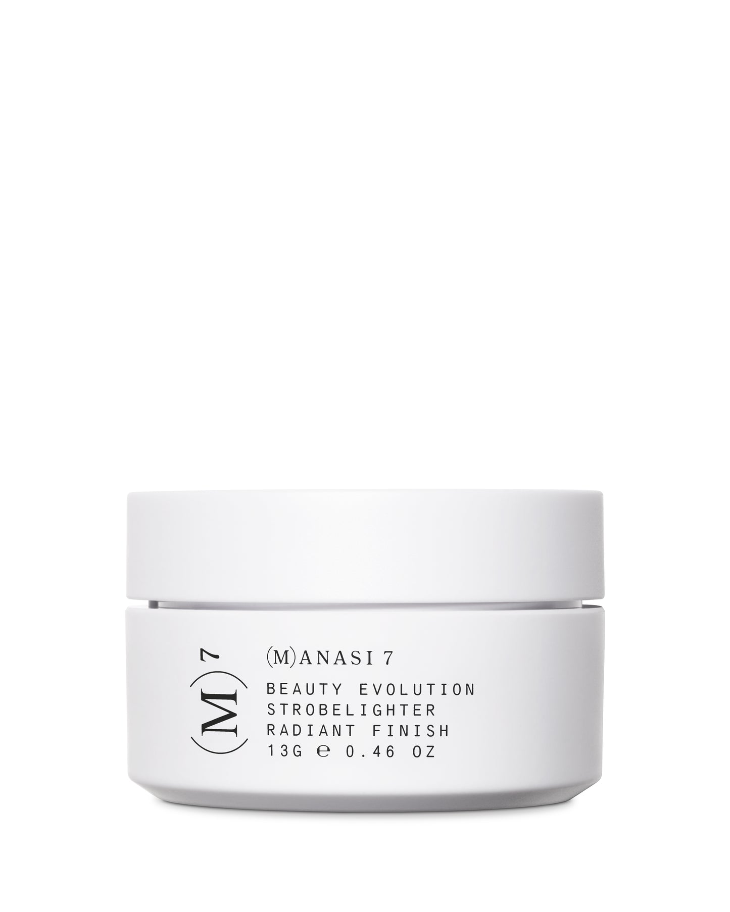 White jar of the Manasi 7 Strobelighter on a white background