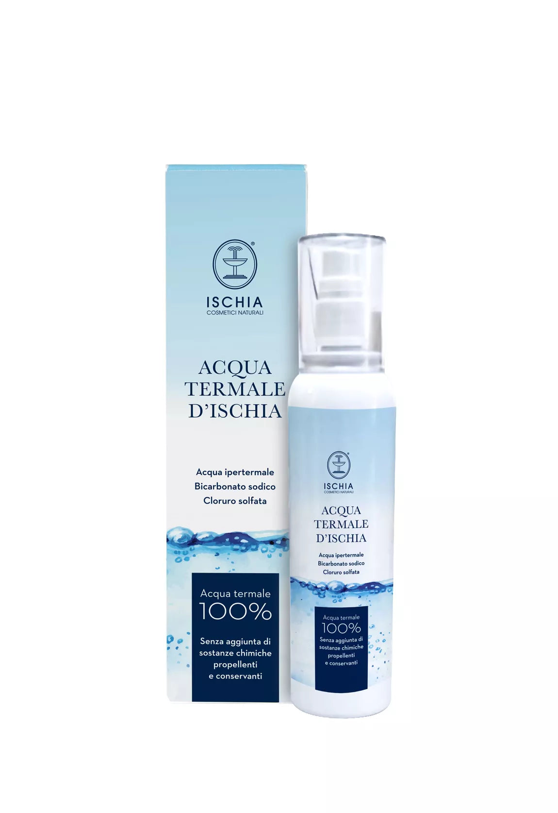 Ischia Acqua Termale natural mineral face mist in a spray bottle that soothes the skin. 